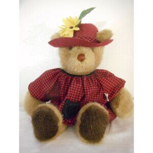 Gund Bear Tales Plush Tan Teddy Bear 15" Tall Red Black Checked dress Hat